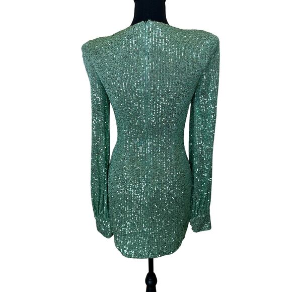 Mac Duggal Mint Green Sequin Mini Dress Size 6 Semi-Formal Balloon Designer $358 - Picture 8 of 11